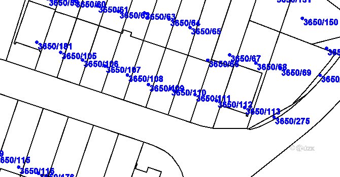 Parcela st. 3650/110 v KÚ Jindřichův Hradec, Katastrální mapa