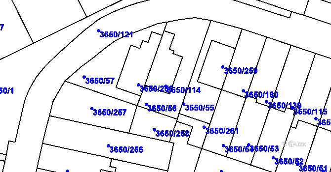 Parcela st. 3650/114 v KÚ Jindřichův Hradec, Katastrální mapa