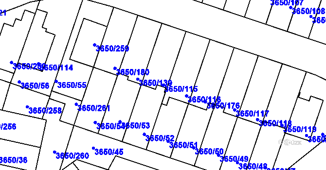 Parcela st. 3650/115 v KÚ Jindřichův Hradec, Katastrální mapa
