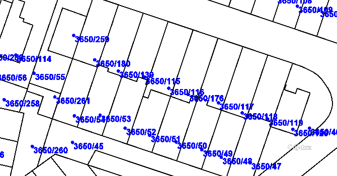 Parcela st. 3650/116 v KÚ Jindřichův Hradec, Katastrální mapa