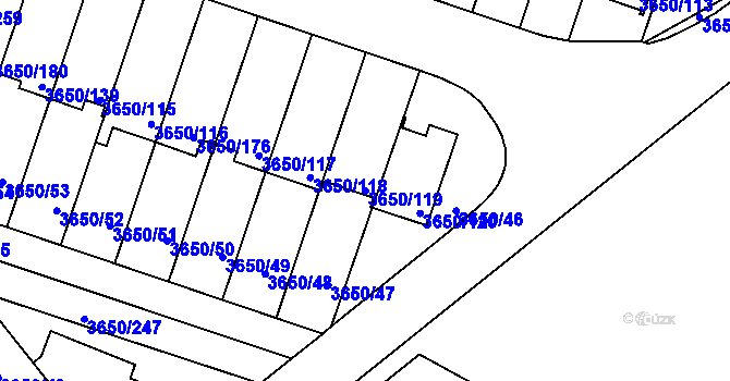 Parcela st. 3650/119 v KÚ Jindřichův Hradec, Katastrální mapa