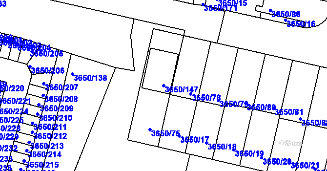 Parcela st. 3650/147 v KÚ Jindřichův Hradec, Katastrální mapa