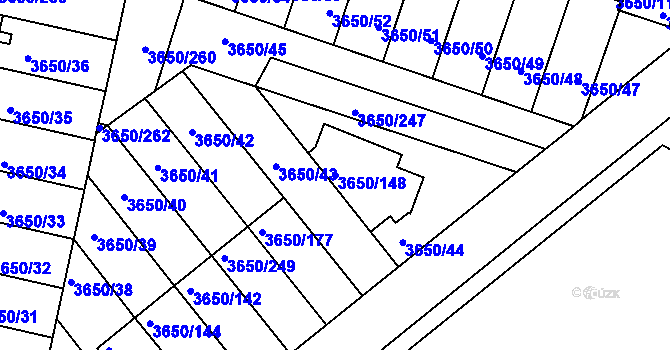 Parcela st. 3650/148 v KÚ Jindřichův Hradec, Katastrální mapa