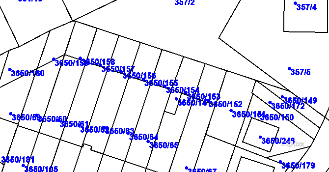 Parcela st. 3650/154 v KÚ Jindřichův Hradec, Katastrální mapa