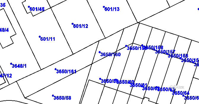 Parcela st. 3650/160 v KÚ Jindřichův Hradec, Katastrální mapa