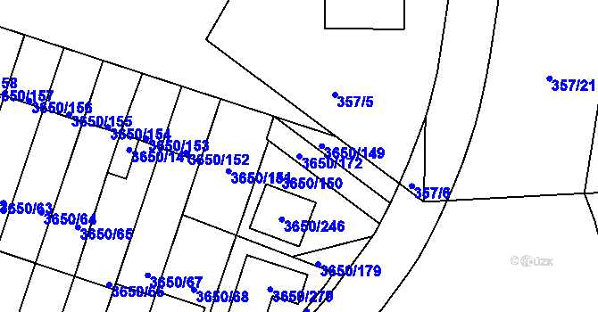 Parcela st. 3650/172 v KÚ Jindřichův Hradec, Katastrální mapa
