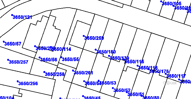 Parcela st. 3650/180 v KÚ Jindřichův Hradec, Katastrální mapa