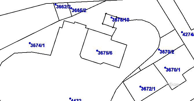 Parcela st. 3675/6 v KÚ Jindřichův Hradec, Katastrální mapa