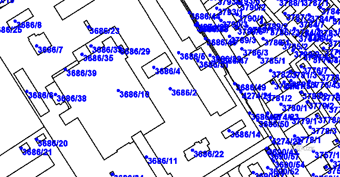 Parcela st. 3686/2 v KÚ Jindřichův Hradec, Katastrální mapa