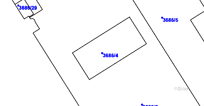 Parcela st. 3686/4 v KÚ Jindřichův Hradec, Katastrální mapa