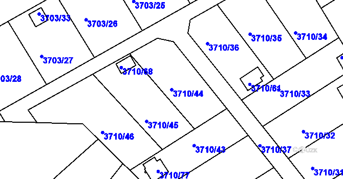 Parcela st. 3710/44 v KÚ Jindřichův Hradec, Katastrální mapa