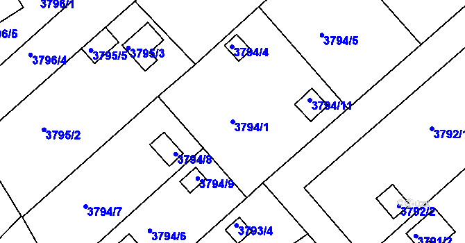 Parcela st. 3794/1 v KÚ Jindřichův Hradec, Katastrální mapa