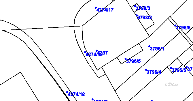 Parcela st. 3797 v KÚ Jindřichův Hradec, Katastrální mapa
