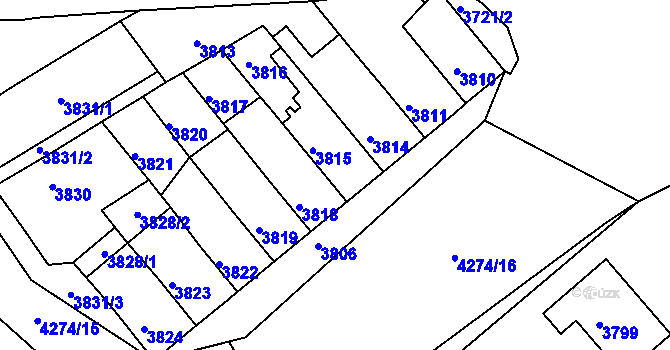 Parcela st. 3815 v KÚ Jindřichův Hradec, Katastrální mapa