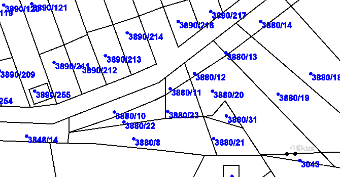 Parcela st. 3880/11 v KÚ Jindřichův Hradec, Katastrální mapa