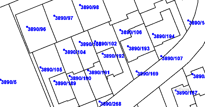 Parcela st. 3890/192 v KÚ Jindřichův Hradec, Katastrální mapa