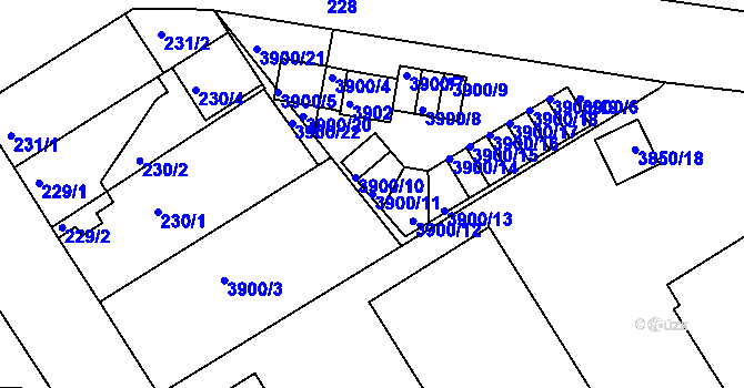 Parcela st. 3900/11 v KÚ Jindřichův Hradec, Katastrální mapa