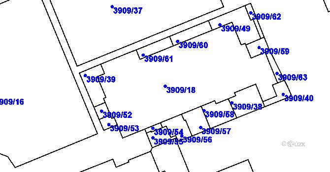 Parcela st. 3909/18 v KÚ Jindřichův Hradec, Katastrální mapa