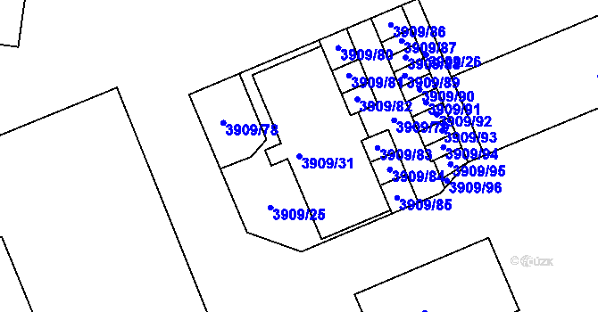 Parcela st. 3909/31 v KÚ Jindřichův Hradec, Katastrální mapa