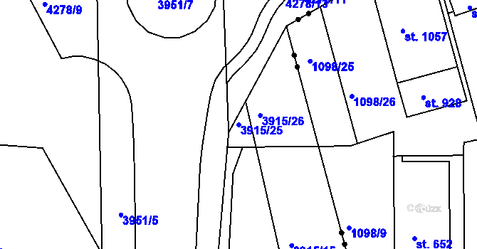 Parcela st. 3915/25 v KÚ Jindřichův Hradec, Katastrální mapa