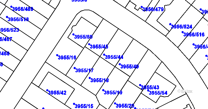 Parcela st. 3955/44 v KÚ Jindřichův Hradec, Katastrální mapa
