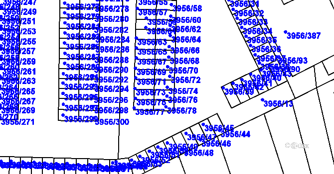 Parcela st. 3956/74 v KÚ Jindřichův Hradec, Katastrální mapa
