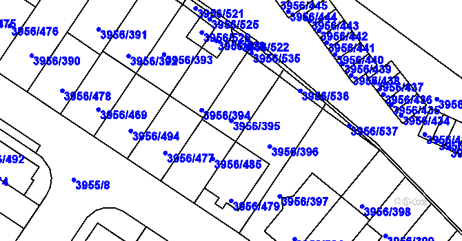 Parcela st. 3956/395 v KÚ Jindřichův Hradec, Katastrální mapa