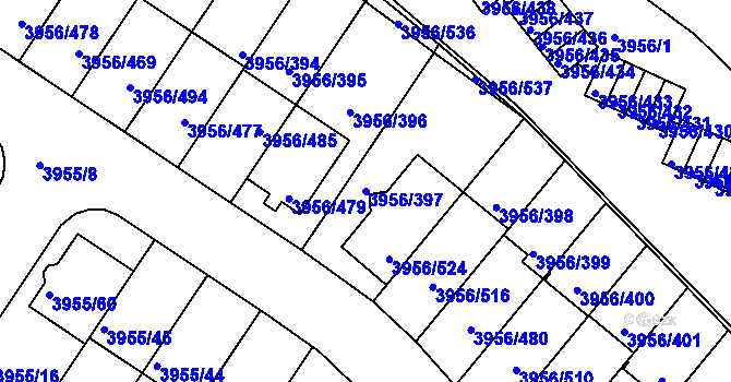 Parcela st. 3956/397 v KÚ Jindřichův Hradec, Katastrální mapa