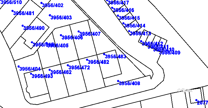 Parcela st. 3956/483 v KÚ Jindřichův Hradec, Katastrální mapa