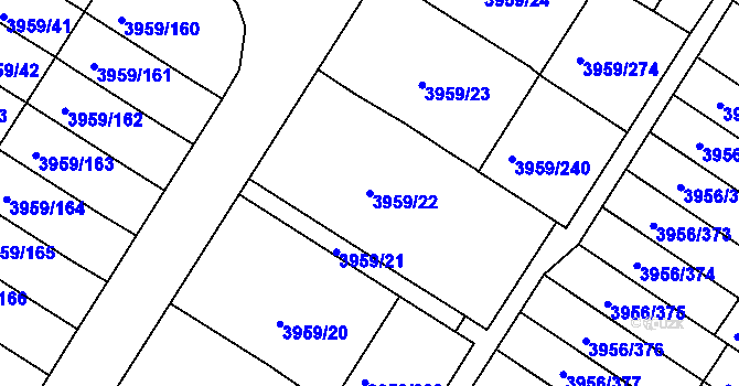 Parcela st. 3959/22 v KÚ Jindřichův Hradec, Katastrální mapa