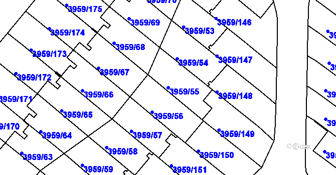 Parcela st. 3959/55 v KÚ Jindřichův Hradec, Katastrální mapa