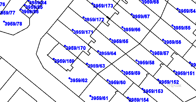 Parcela st. 3959/64 v KÚ Jindřichův Hradec, Katastrální mapa
