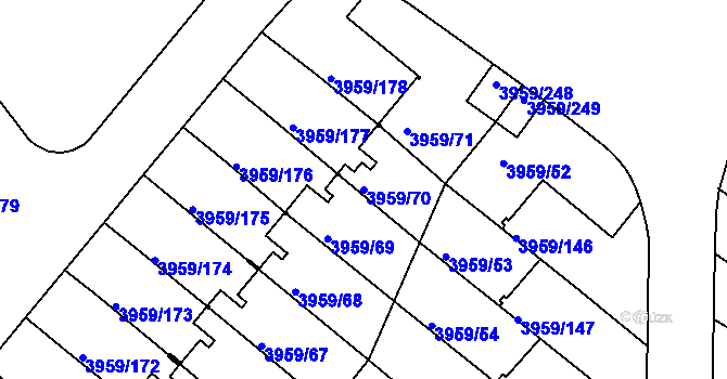 Parcela st. 3959/70 v KÚ Jindřichův Hradec, Katastrální mapa
