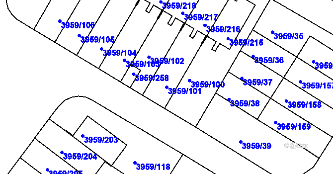 Parcela st. 3959/101 v KÚ Jindřichův Hradec, Katastrální mapa