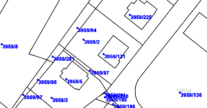 Parcela st. 3959/131 v KÚ Jindřichův Hradec, Katastrální mapa