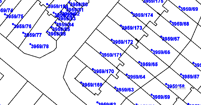 Parcela st. 3959/171 v KÚ Jindřichův Hradec, Katastrální mapa