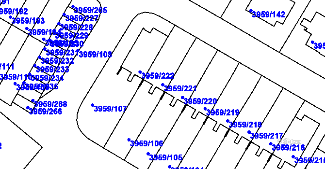 Parcela st. 3959/221 v KÚ Jindřichův Hradec, Katastrální mapa