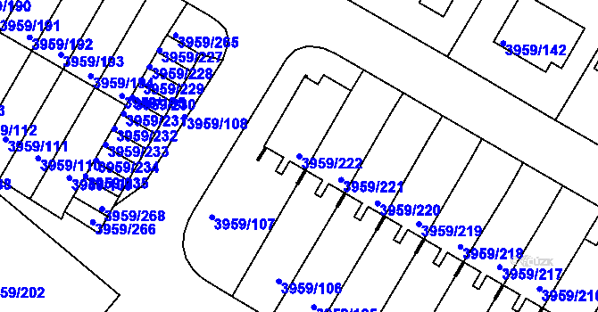 Parcela st. 3959/222 v KÚ Jindřichův Hradec, Katastrální mapa