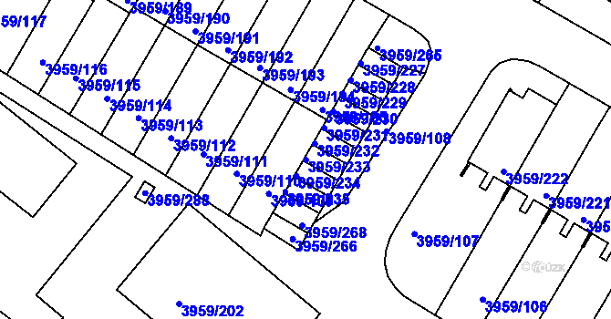 Parcela st. 3959/233 v KÚ Jindřichův Hradec, Katastrální mapa