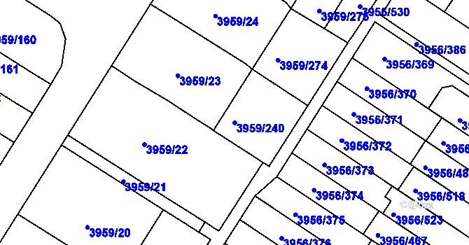 Parcela st. 3959/240 v KÚ Jindřichův Hradec, Katastrální mapa