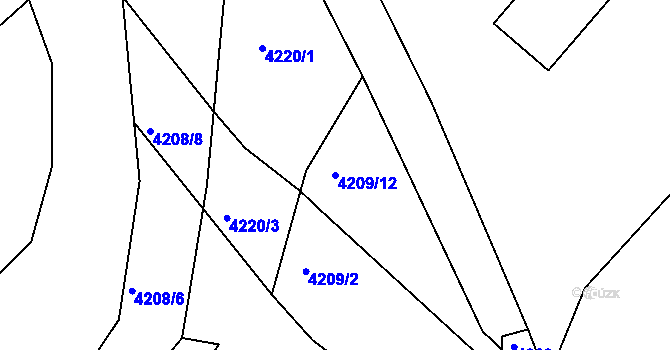 Parcela st. 4209/12 v KÚ Jindřichův Hradec, Katastrální mapa