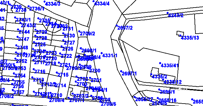 Parcela st. 4331/1 v KÚ Jindřichův Hradec, Katastrální mapa
