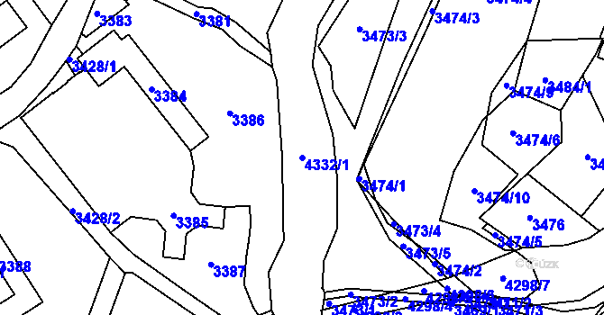 Parcela st. 4332/1 v KÚ Jindřichův Hradec, Katastrální mapa