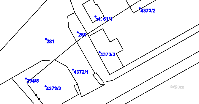 Parcela st. 4373/3 v KÚ Jindřichův Hradec, Katastrální mapa