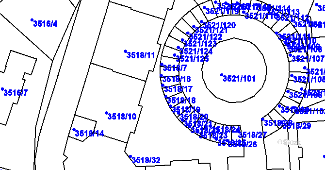 Parcela st. 3518/17 v KÚ Jindřichův Hradec, Katastrální mapa