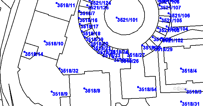 Parcela st. 3518/23 v KÚ Jindřichův Hradec, Katastrální mapa