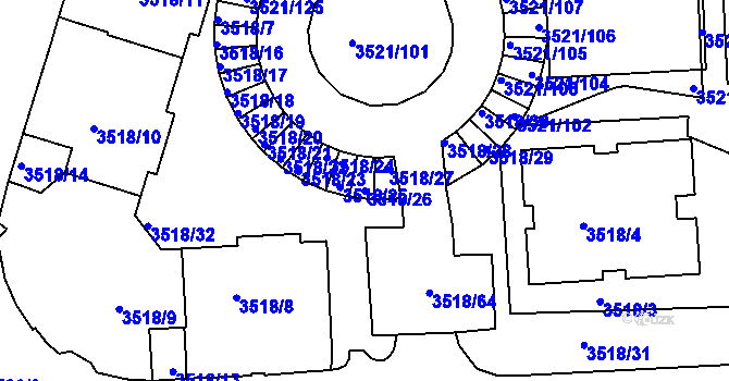 Parcela st. 3518/26 v KÚ Jindřichův Hradec, Katastrální mapa