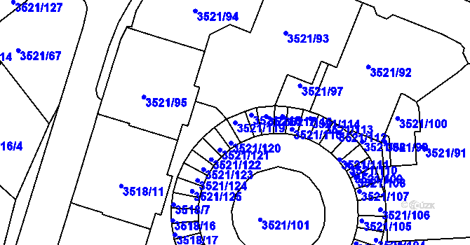 Parcela st. 3521/119 v KÚ Jindřichův Hradec, Katastrální mapa
