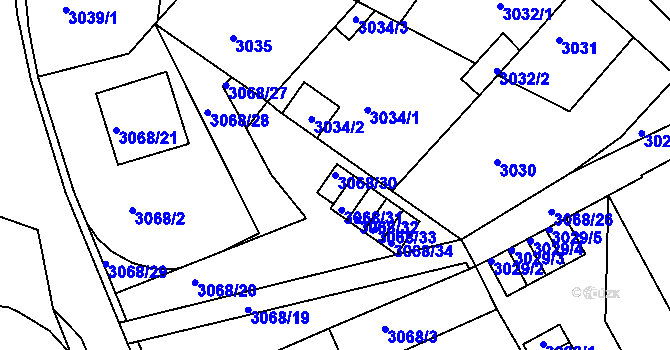 Parcela st. 3068/30 v KÚ Jindřichův Hradec, Katastrální mapa