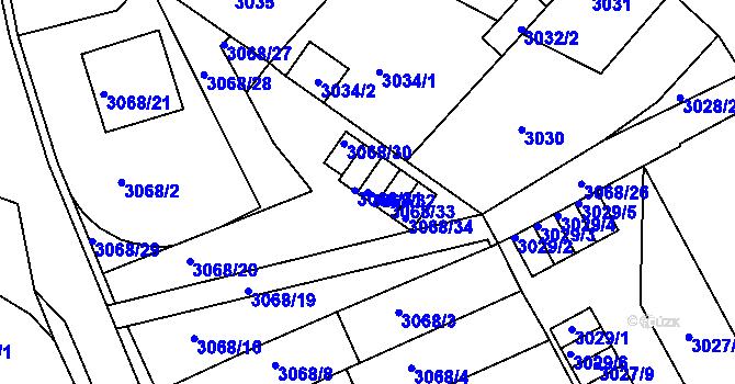 Parcela st. 3068/32 v KÚ Jindřichův Hradec, Katastrální mapa